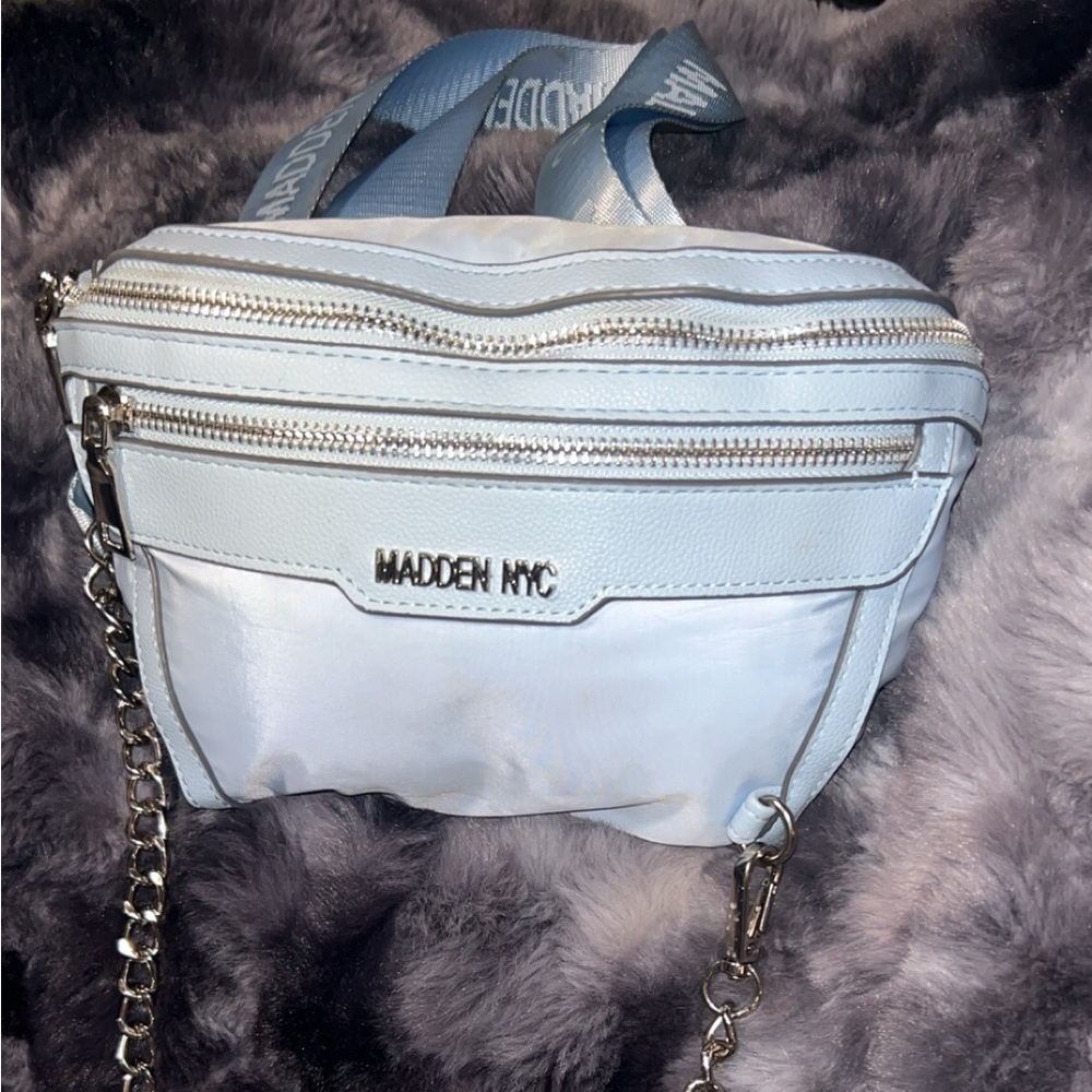 Madden NYC Women's Pastel Blue Zippered Fanny Pack Crossbody bag